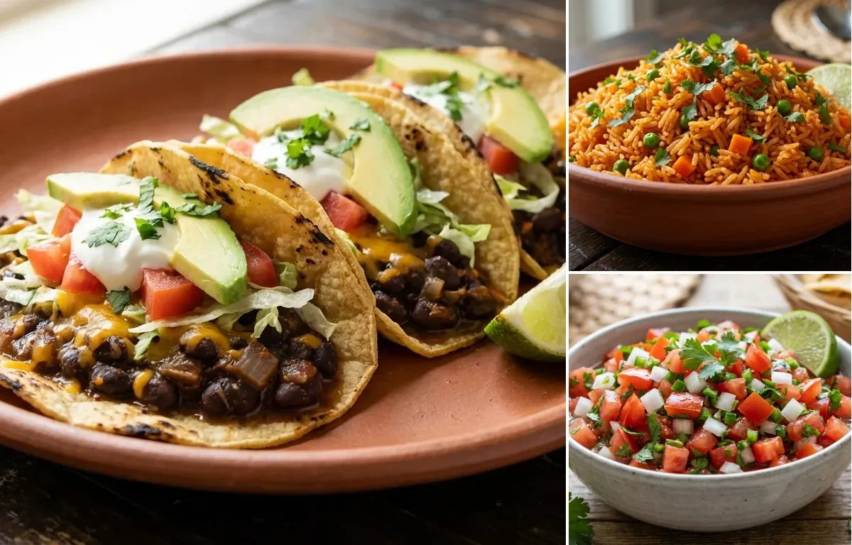 Black Bean Tacos with Mexican Rice and Pico De Gallo