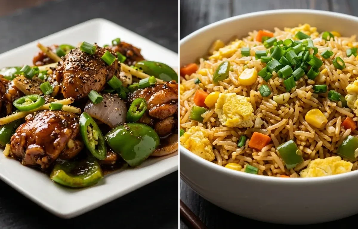 Black Pepper Chicken with Egg Corn Fried Rice