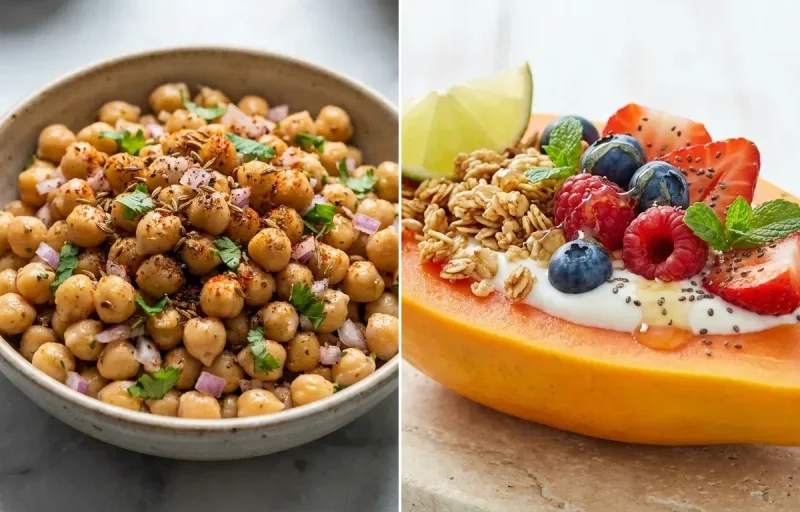Boiled Chana Salad with Papaya Boat with Coffee