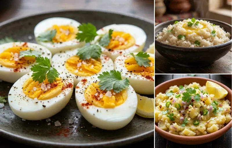 Boiled Egg with Bora Saul and Aloo Chokha