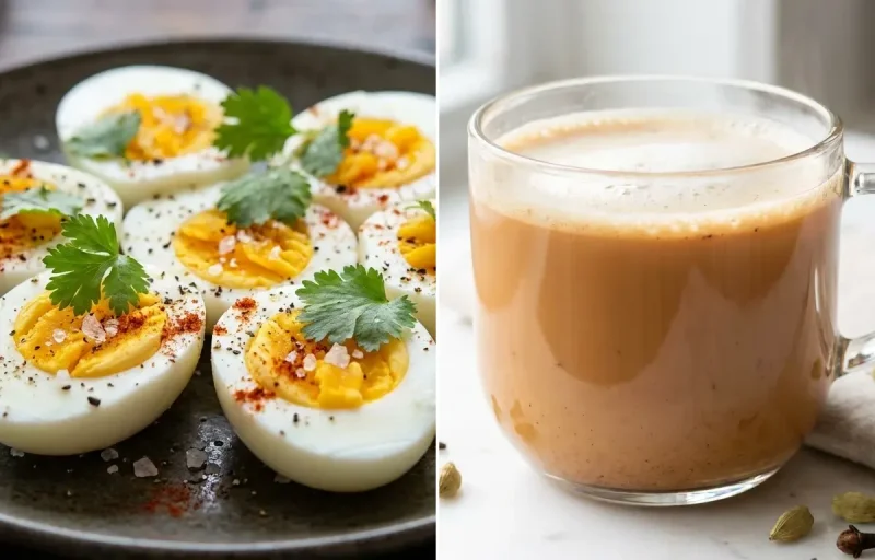 Boiled Egg with Banana with Masala Chai