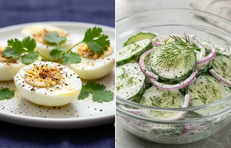 Boiled Egg Whites with Cucumber Salad with Green Tea