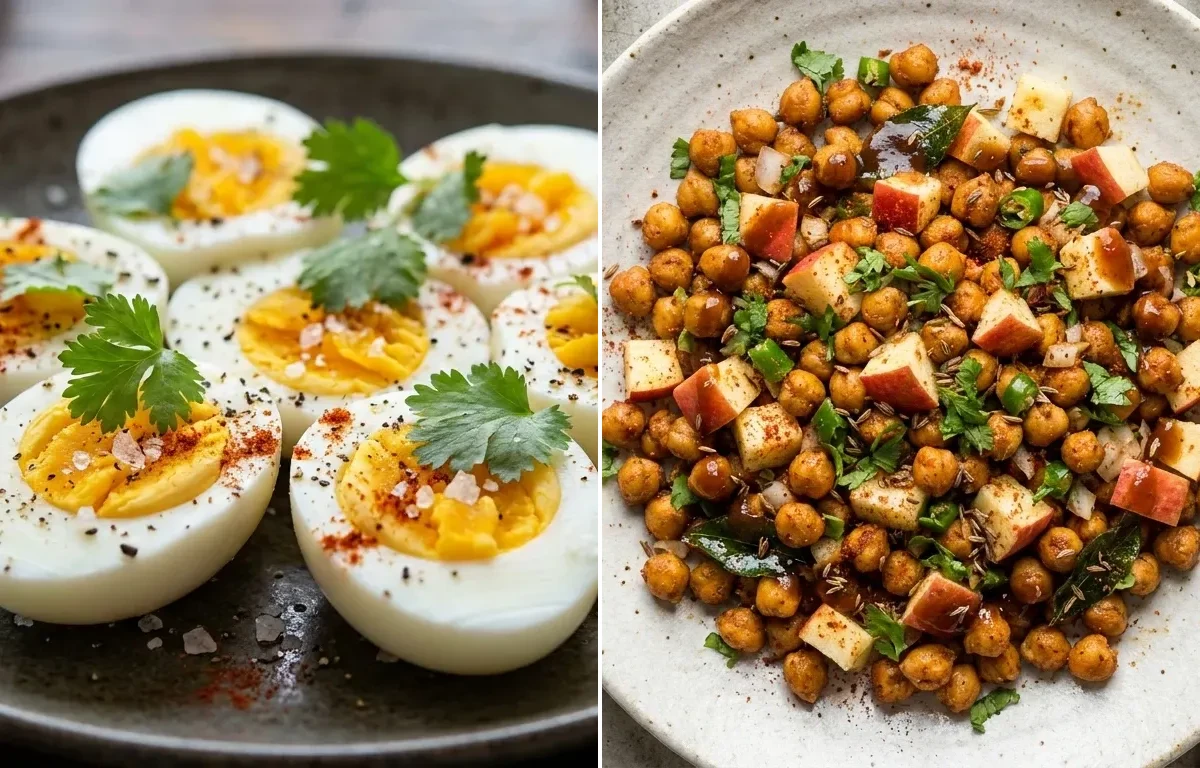 Boiled Egg with Roasted Chana With Apple