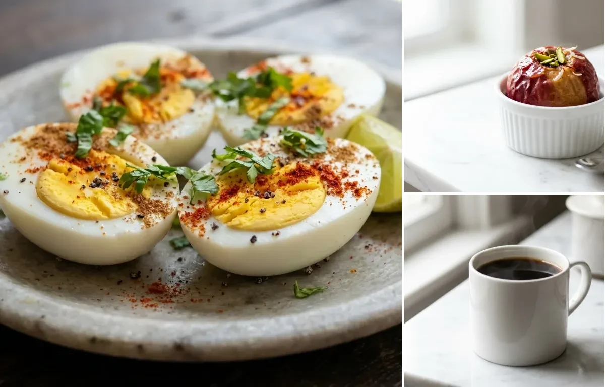 Boiled Eggs with Apple with Black Coffee