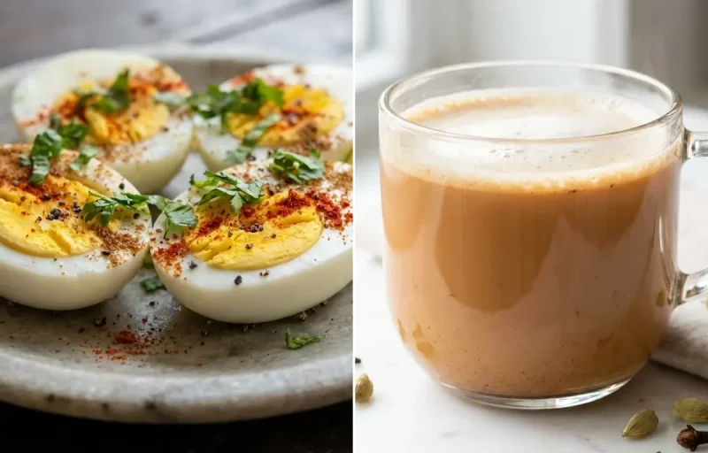 Boiled Eggs with Apple with Masala Chai