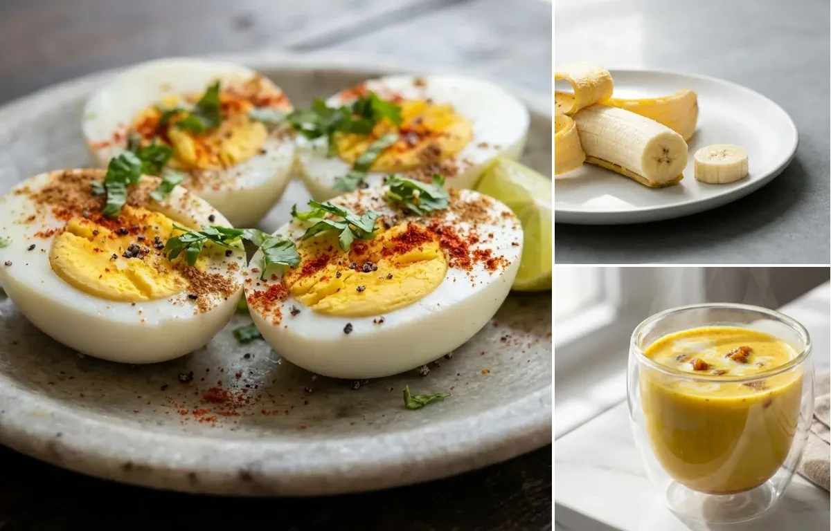 Boiled Eggs with Banana with Milk