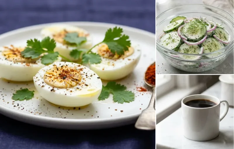 Boiled Egg Whites with Cucumber Salad with Black Coffee