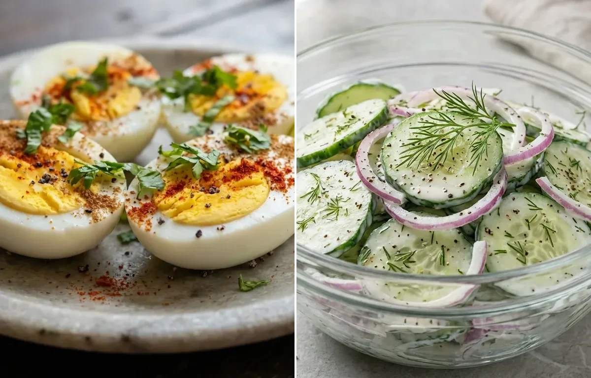 Boiled Eggs with Cucumber Salad with Green Tea