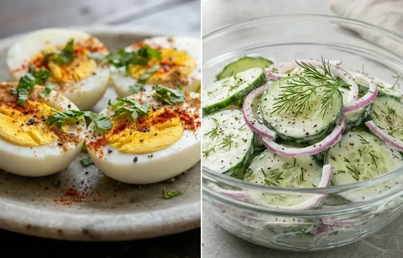 Boiled Eggs with Cucumber Salad with Green Tea