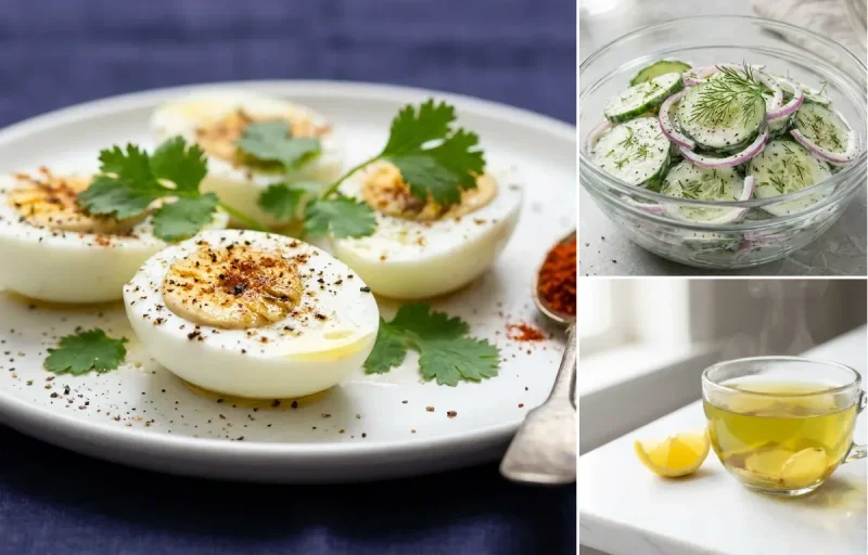 Boiled Egg Whites with Cucumber Salad with Green Tea