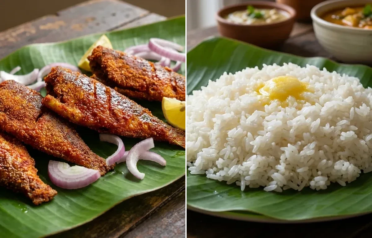 Boothai Tawa Fry with Steamed Rice and Simple Green Salad