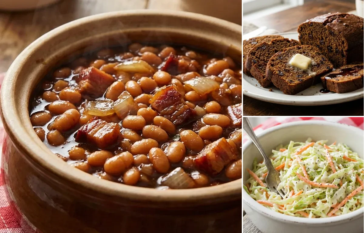 Boston Baked Beans with Boston Brown Bread and Coleslaw