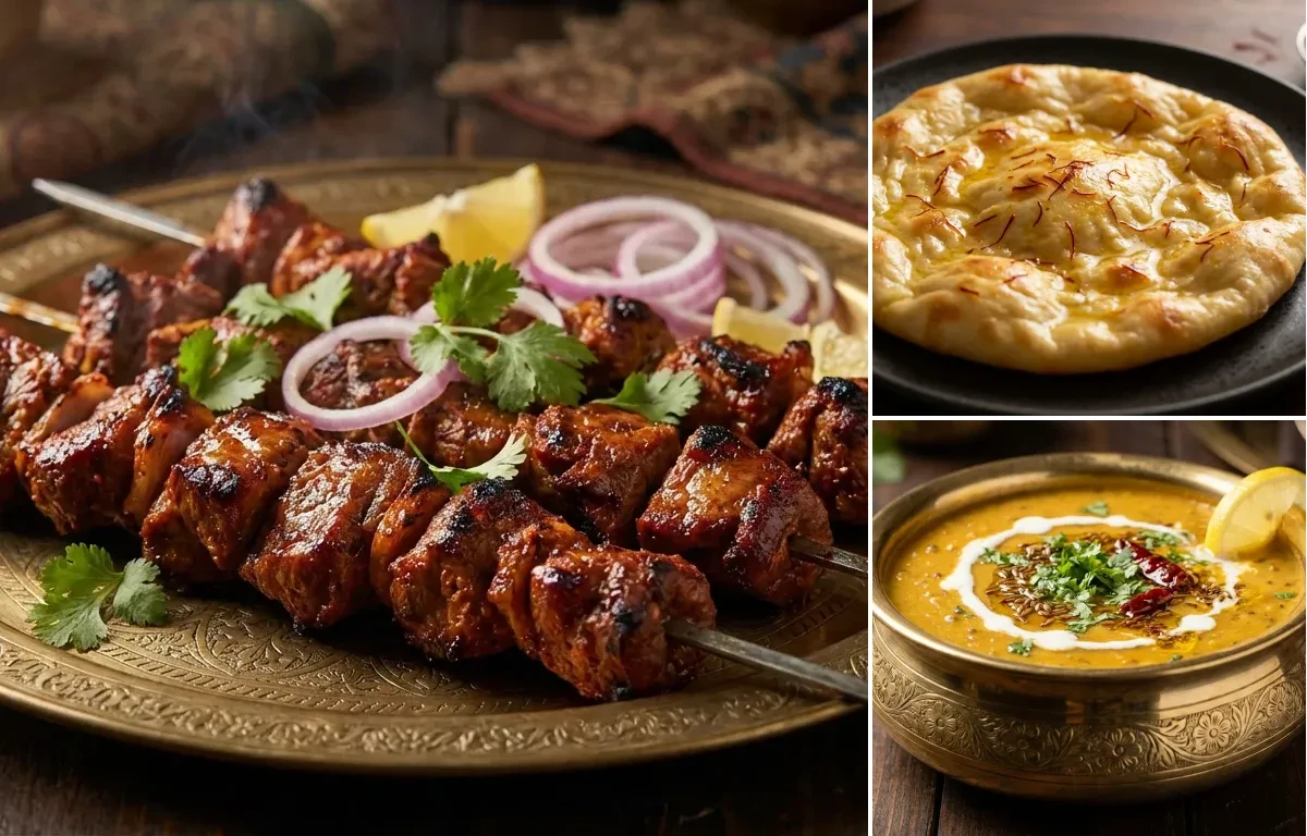 Boti Kebab with Saffron Sheermal and Dal Sultani