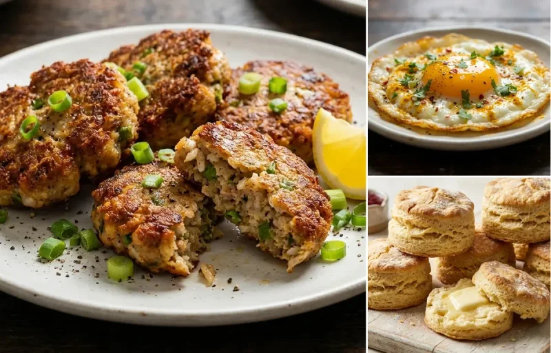 Boudin Sausage Patties with Fried Egg and Buttermilk Biscuits