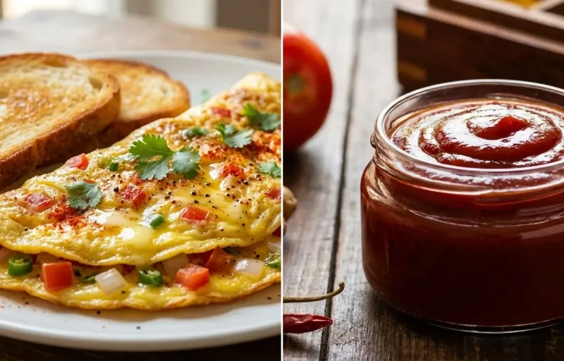 Bread Omelette with Tomato Ketchup