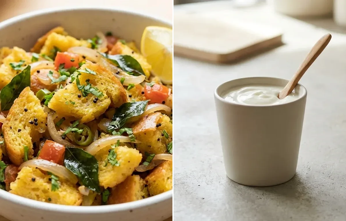 Bread Upma with Plain Yogurt Cup