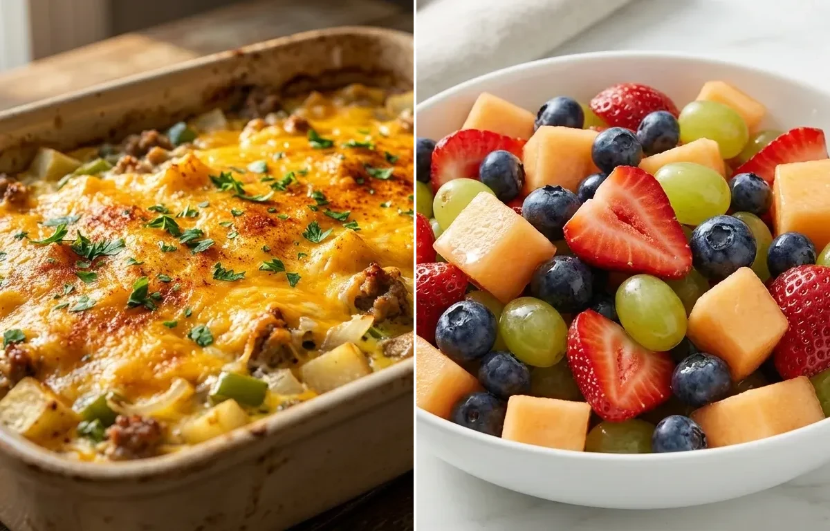 Breakfast Casserole with Side of Fruit