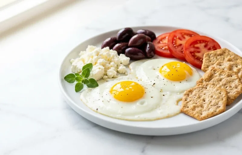 Breakfast Plate with Boiled Eggs Feta and Olives