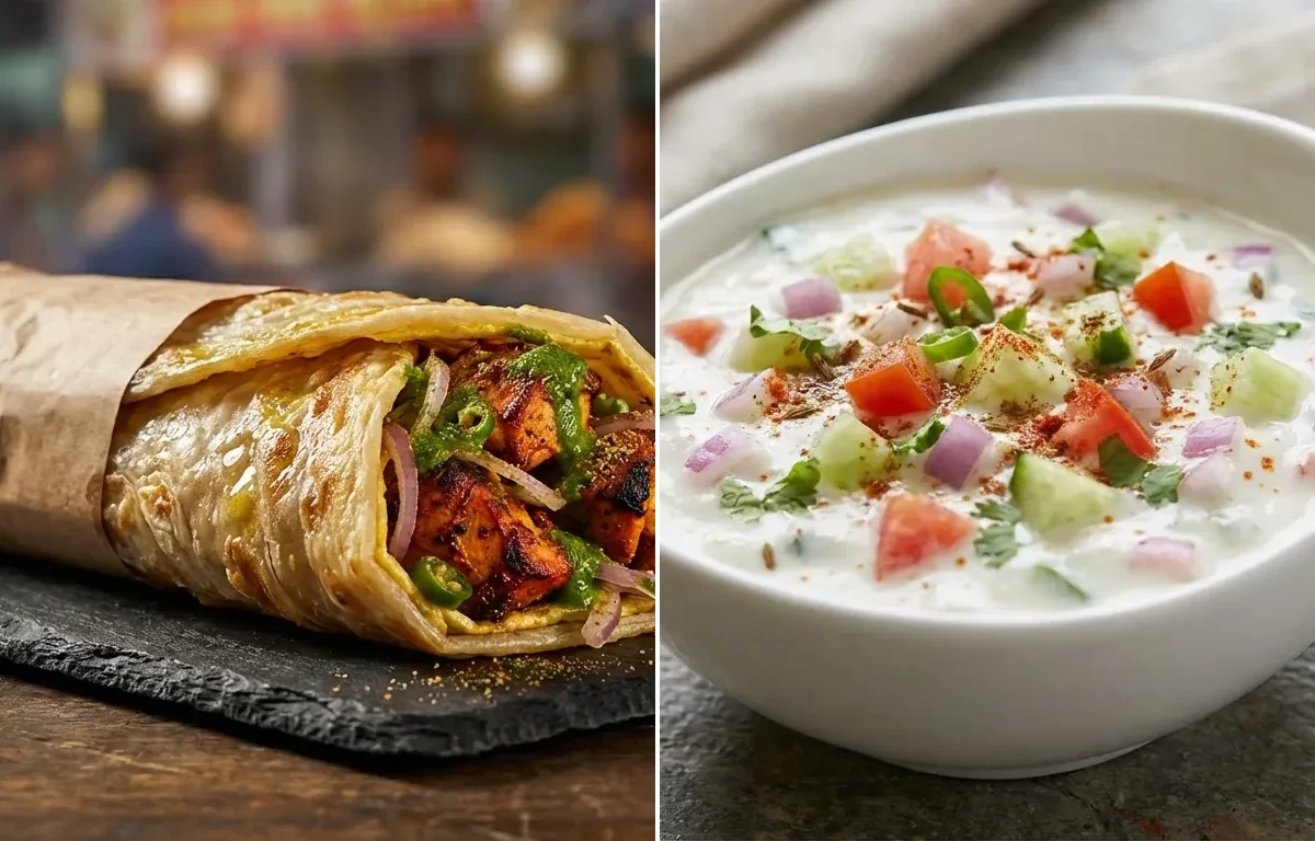 Broccoli Cheddar Protein Soup with Chicken Kathi Roll and Kachumber Raita