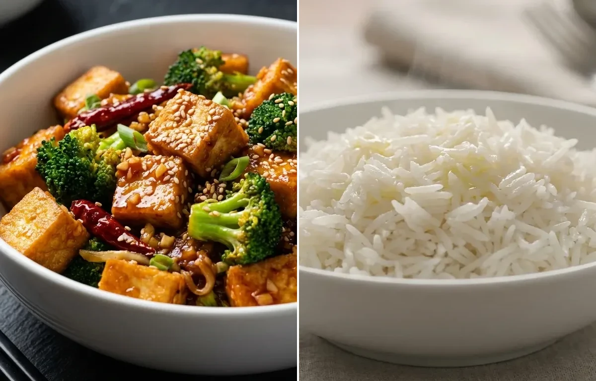 Broccoli Tofu Schezwan with Steamed Basmati Rice