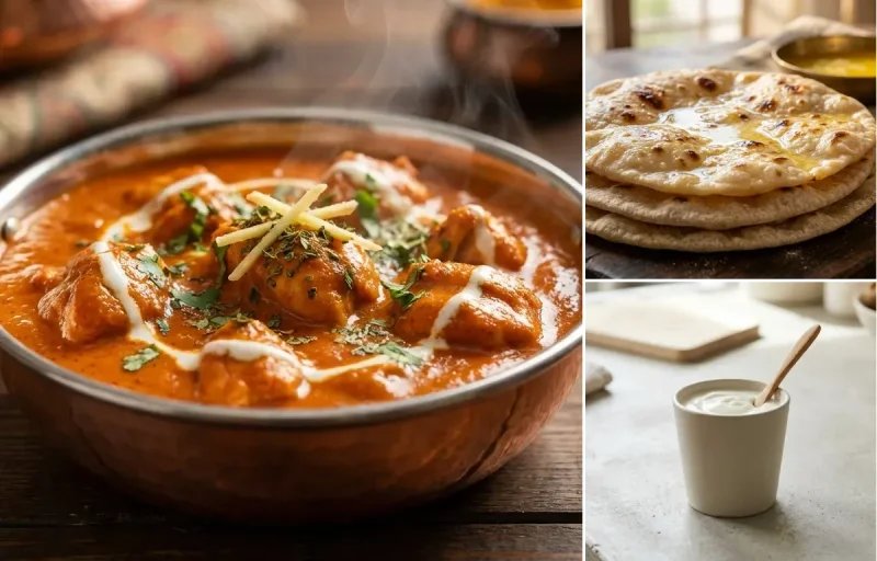 Butter Chicken with Chapati and Plain Yogurt Cup