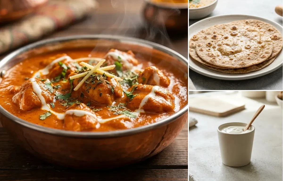 Butter Chicken with No-Salt Whole Wheat Roti and Plain Yogurt Cup