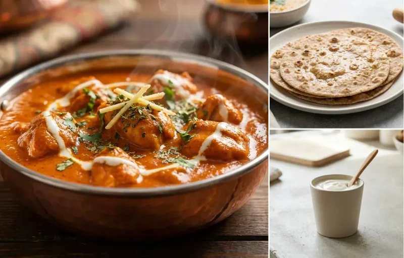 Butter Chicken with No-Salt Whole Wheat Roti and Plain Yogurt Cup