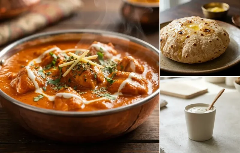 Butter Chicken with Phulka and Plain Yogurt Cup