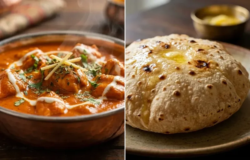 Butter Chicken with Toor Dal Tadka, Phulka and Plain Yogurt Cup