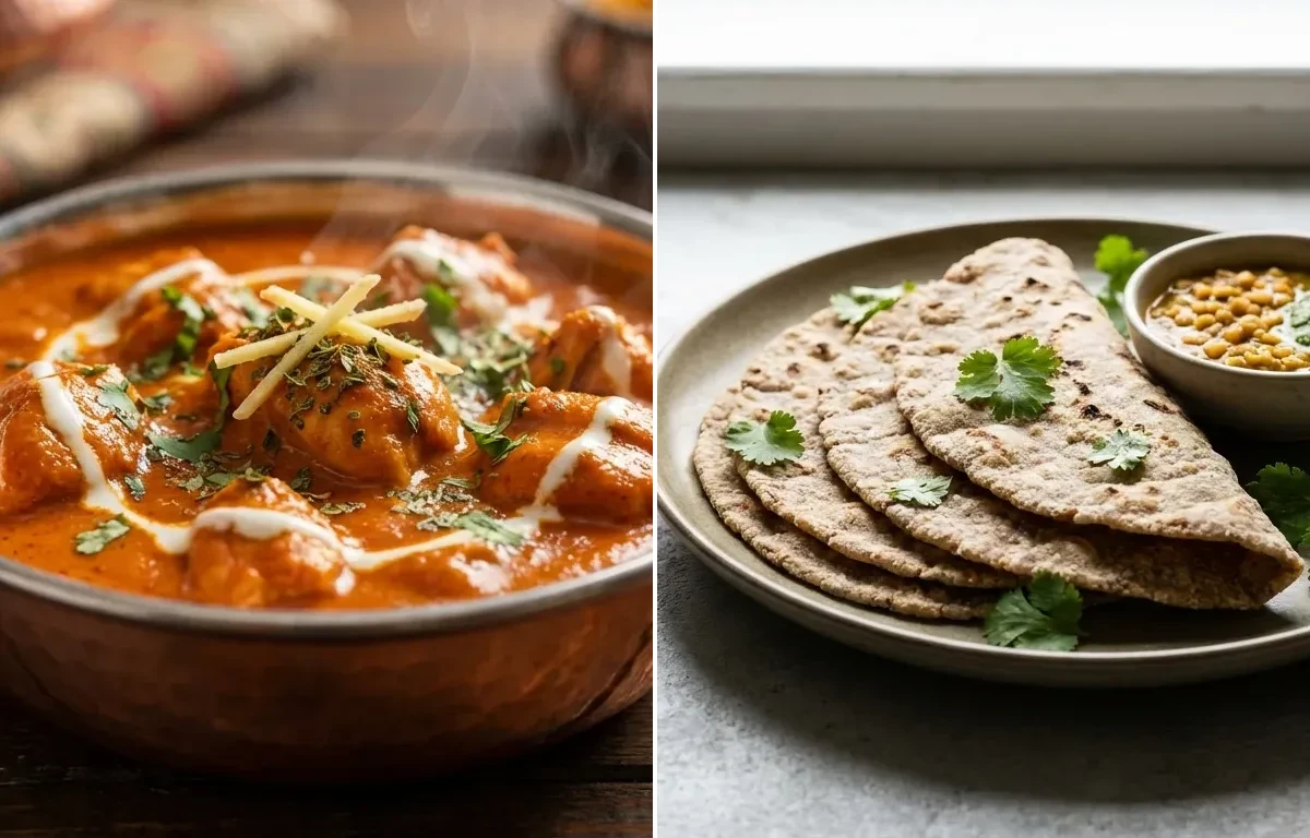 Butter Chicken with Vegan Jowar Roti and Spiced Buttermilk