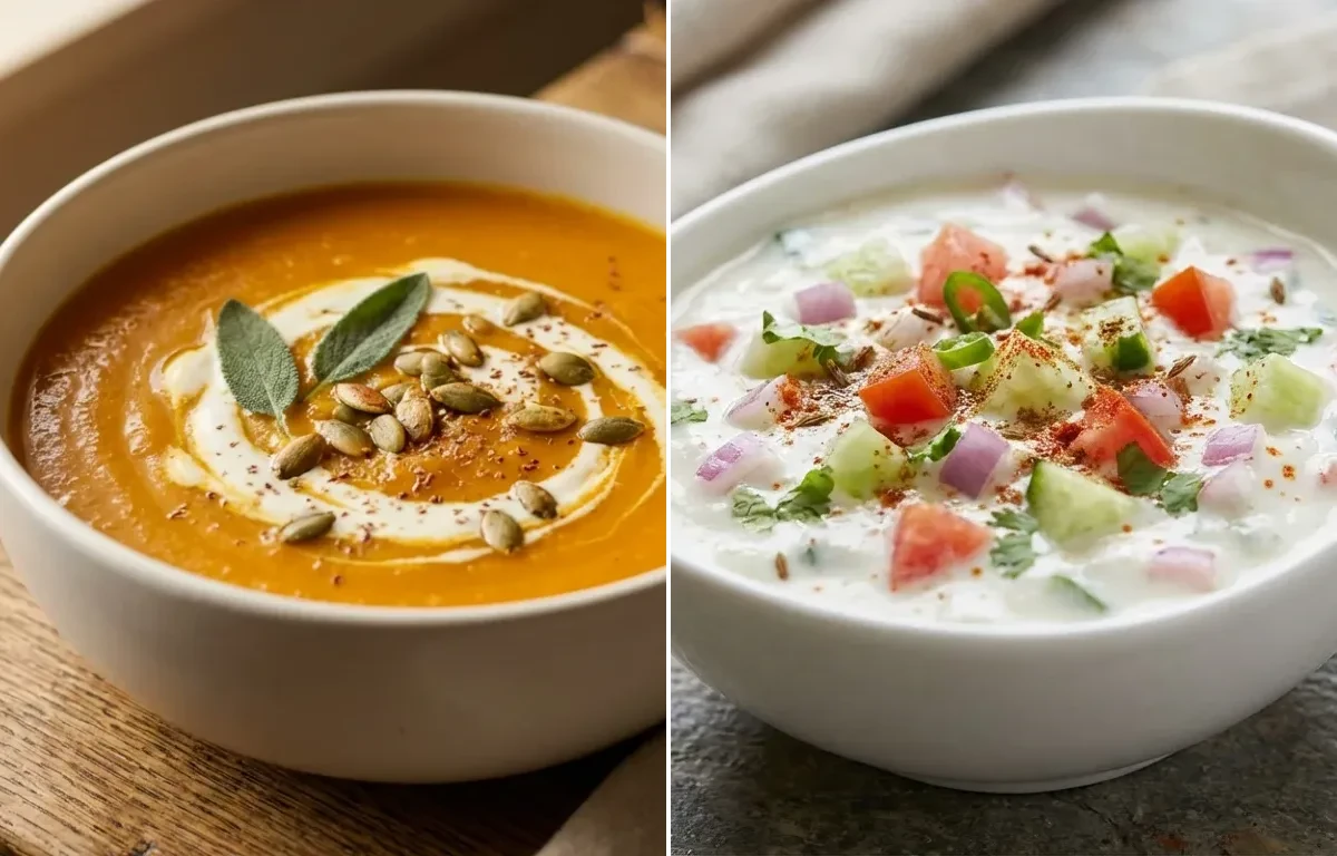 Butternut Squash Soup with Avocado Egg Toast and Kachumber Raita