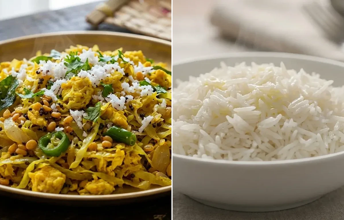 Cabbage and Egg Poriyal with Steamed Basmati Rice