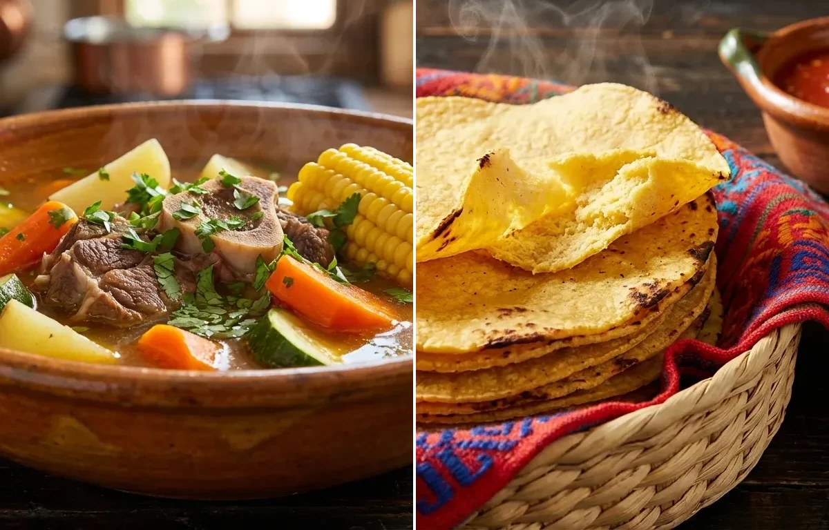 Caldo de Res with White Rice and Corn Tortillas