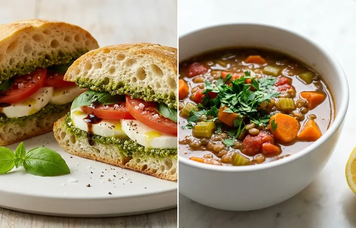 Caprese Sandwich with Lentil Soup