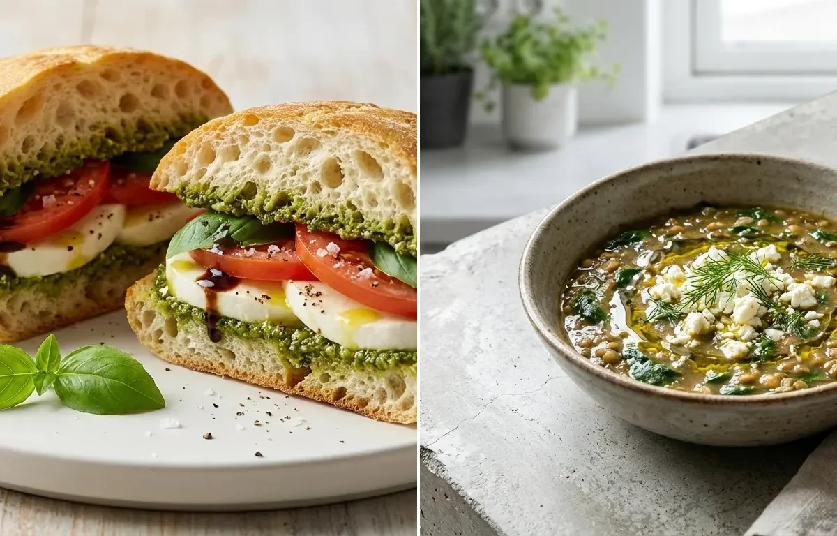 Caprese Sandwich with Spinach Lentil Soup