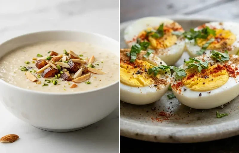 Cardamom Oats Kheer with Boiled Eggs with Banana