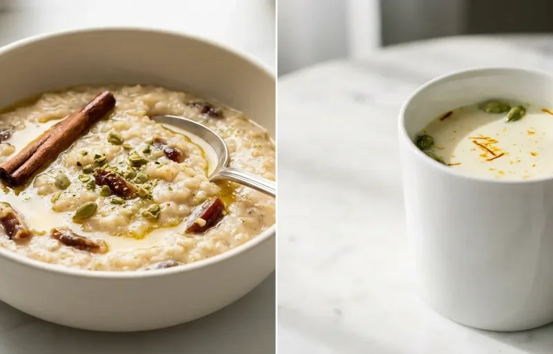 Cardamom Rice Porridge with Warm Spiced Milk