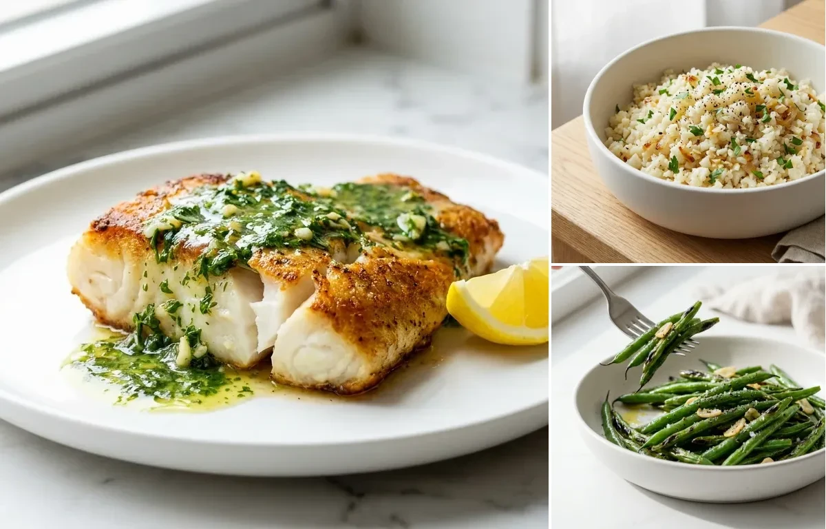 Cauliflower Rice with Pan Seared Cod with Herb Butter