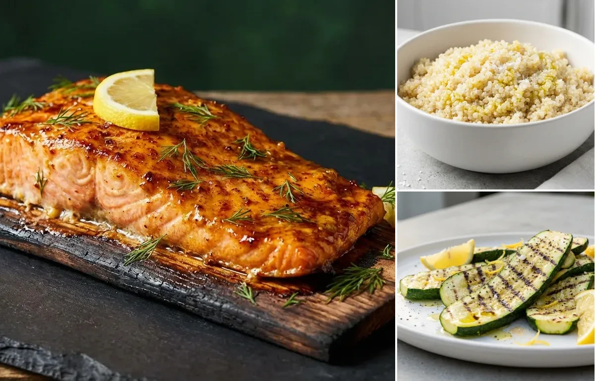 Cedar Plank Salmon with Quinoa and Grilled Zucchini