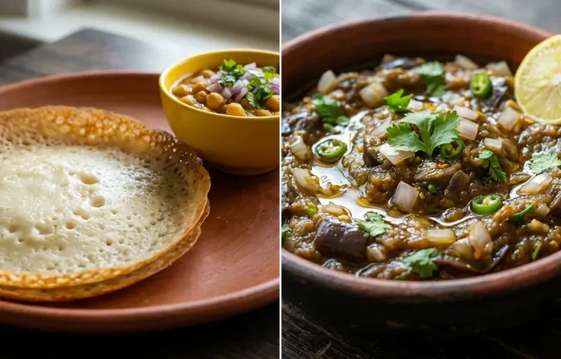Chakuli Pitha with Baigana Bharta
