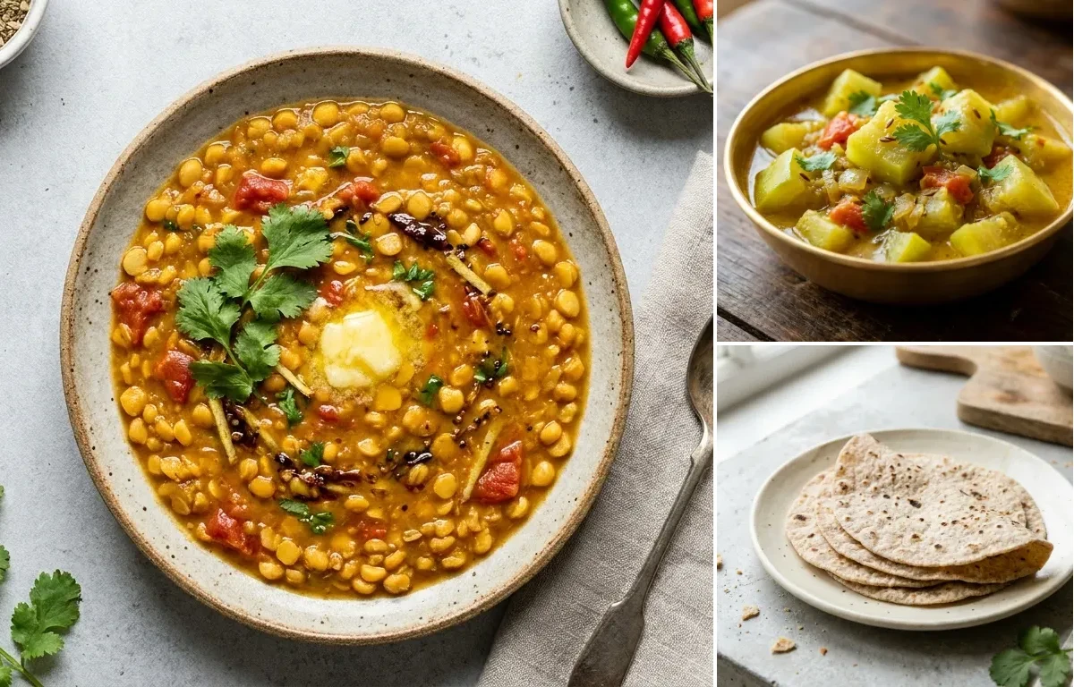 Chana Dal Fry, Lauki Sabzi and Low-Carb Roti
