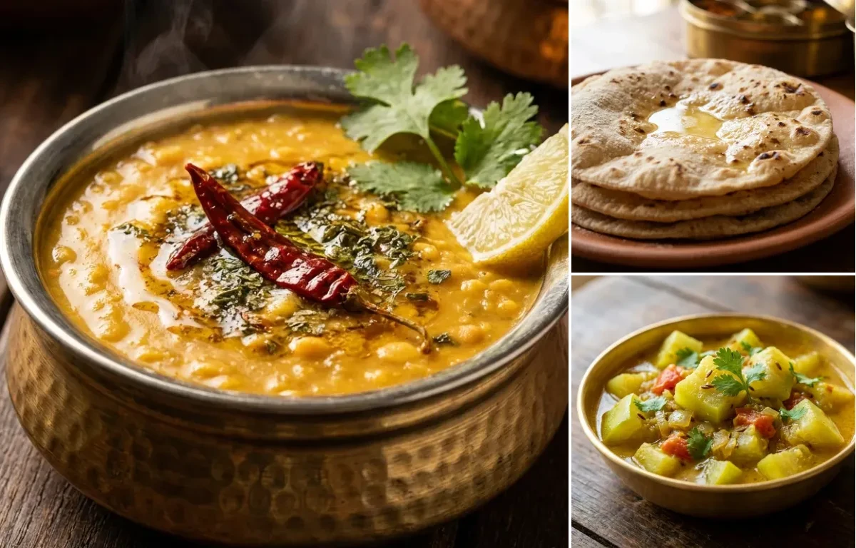 Chana Dal Fry with Roti and Lauki Sabzi