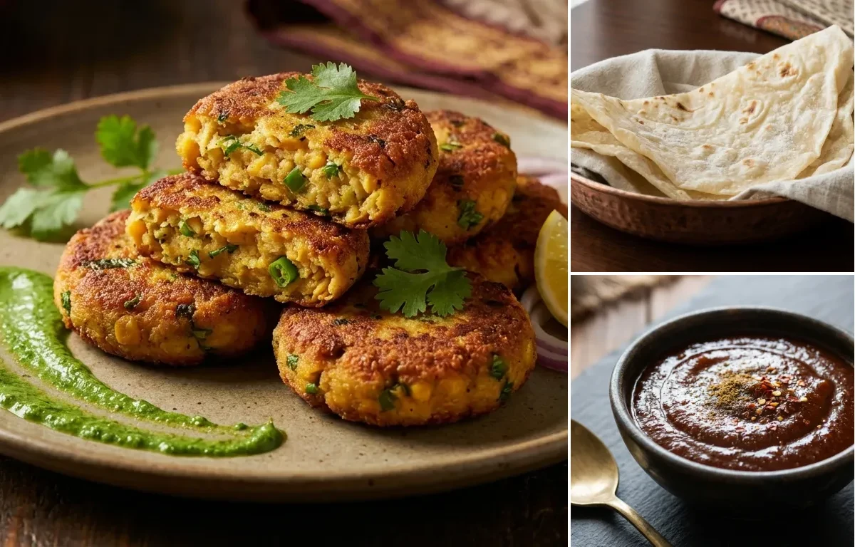 Chana Dal Kebab with Roomali Roti and Tamarind Chutney
