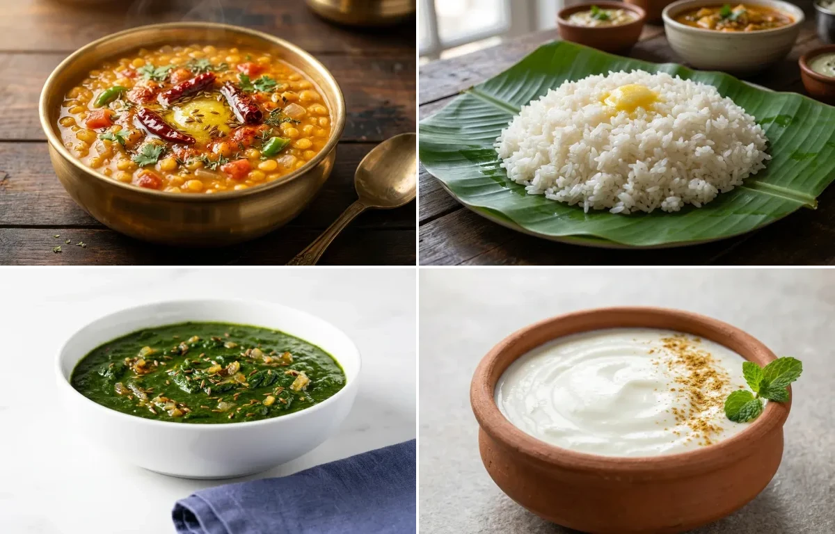 Chana Dal with Steamed White Rice with Jeera Palak with Dahi
