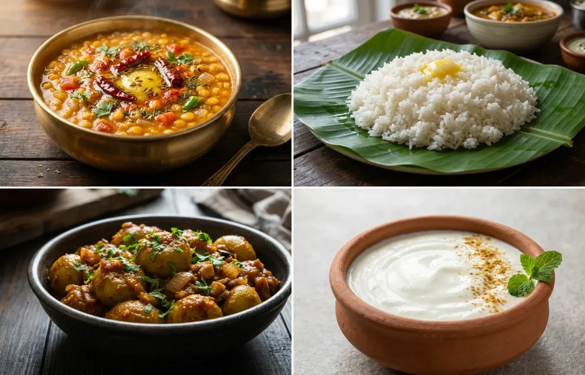 Chana Dal with Steamed White Rice with Tinda Masala with Dahi
