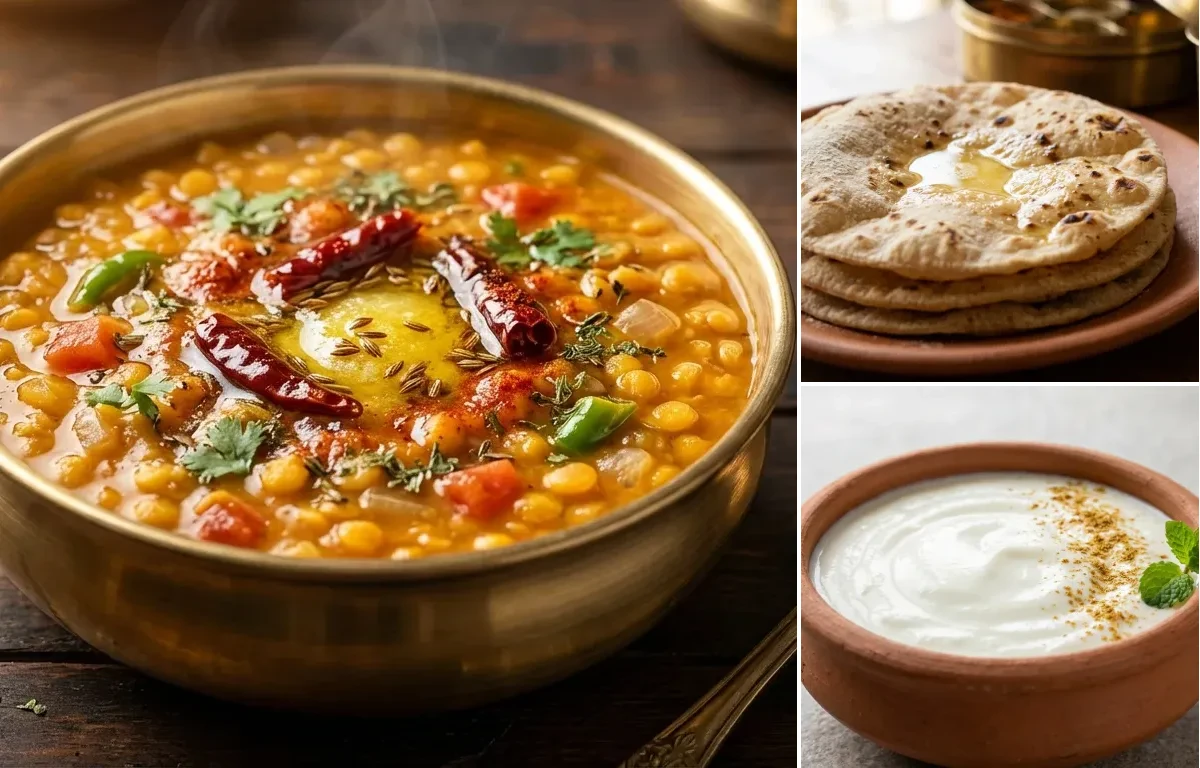 Chana Dal with Steamed Rice with Dal Palak with Roti with Dahi