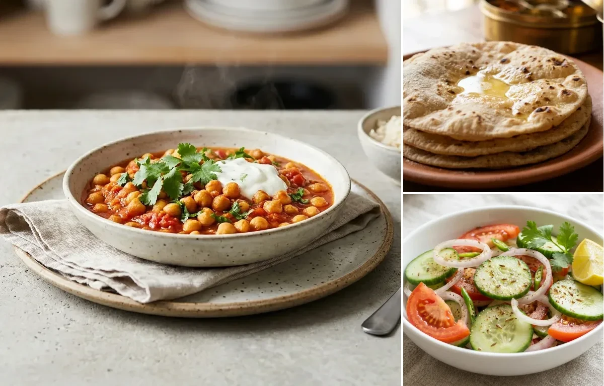 Chana Masala with Roti with Green Salad
