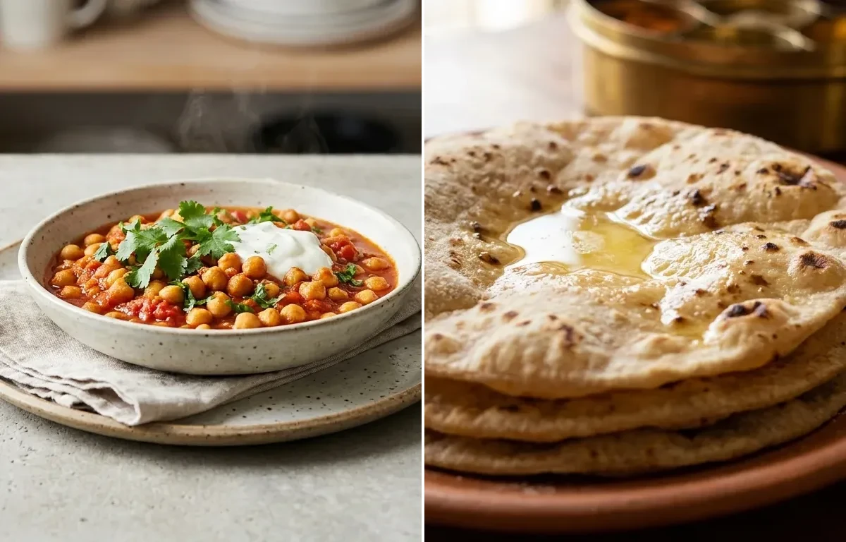 Chana Masala with Roti with Onion Cucumber Salad