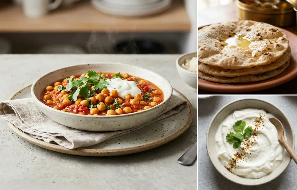 Chana Masala with Roti with Plain Dahi