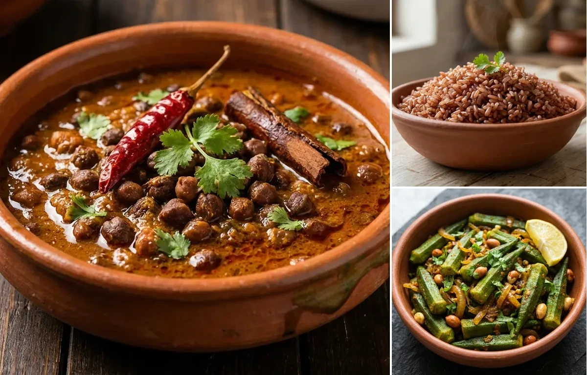 Chanyachi Tonak with Goan Red Rice and Bhendi Bhaji